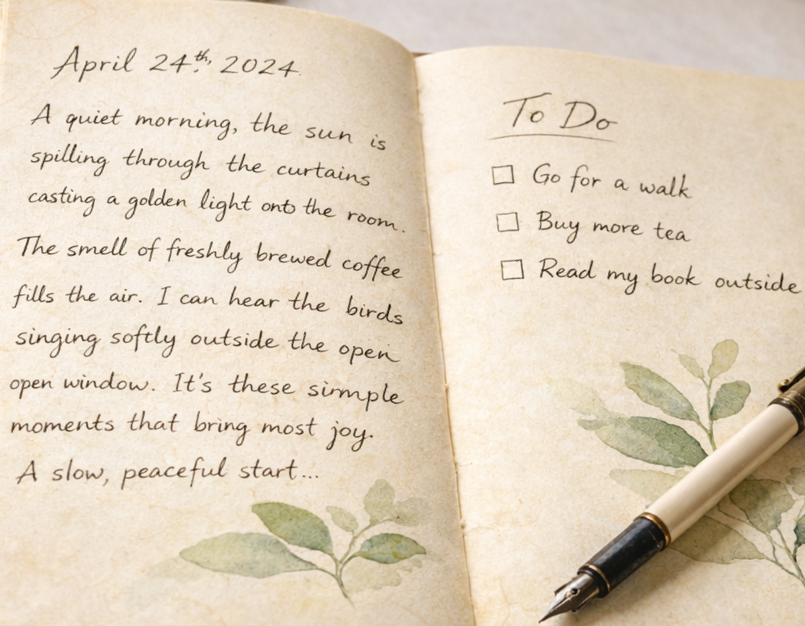 Linen Fabric Botanical Notebook with Fern Illustration