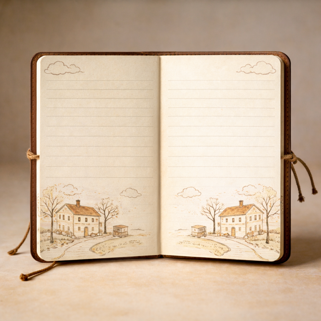 A5 Vintage Wrap Notebook with Illustrated Pages